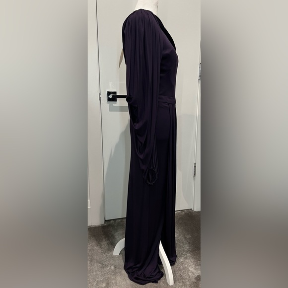 NWT - Alexander McQueen Jersey Draped Long-Sleeve Slit Gown - Amethyst - Picture 5 of 10
